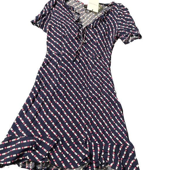 Who What Wear XS Polka Dot Dress With Ruffle Hem & Tie Neckline - Picture 1 of 4